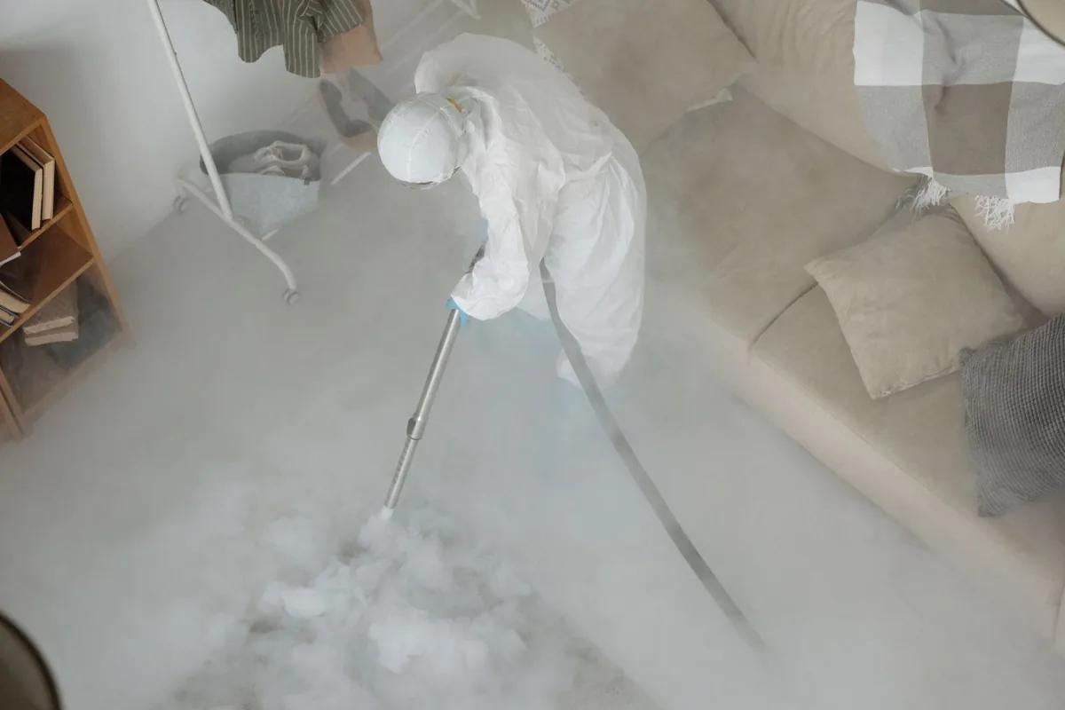 Biohazard cleanup technician in protective equipment, Kingsport, TN
